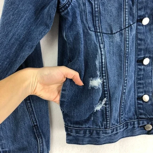 Tinsel Town Women's Small Blue Studded Button Front Denim Jean Jacket Cotton - Picture 4 of 9